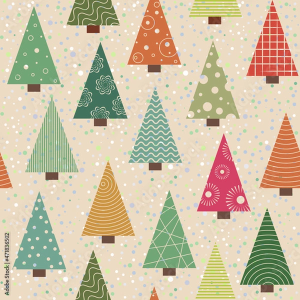 Fototapeta Seamless Christmas background many different trees on a light background.