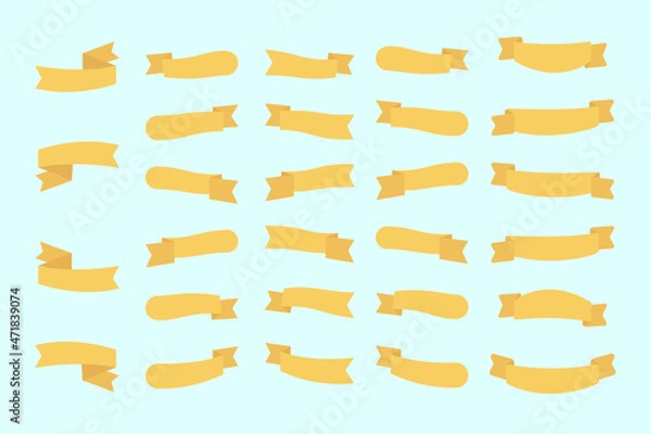 Fototapeta set of yellow ribbons in flat style on a light blue background. ribbons for text