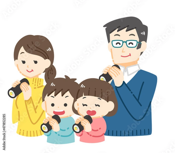 Obraz 恵方巻を食べる４人家族のイラスト／上半身　バストアップ／線画なし