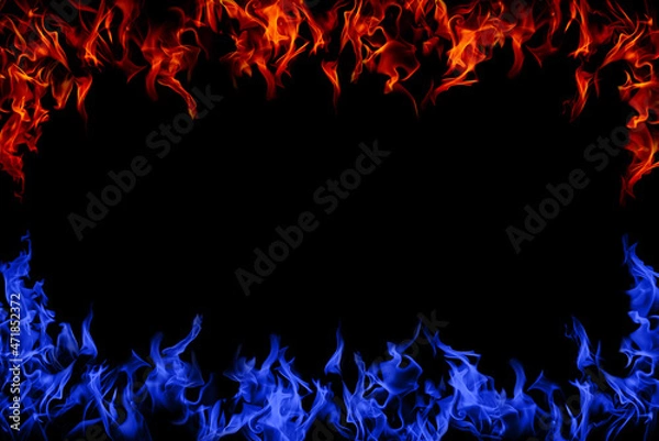 Fototapeta Orange and blue flame on black background	