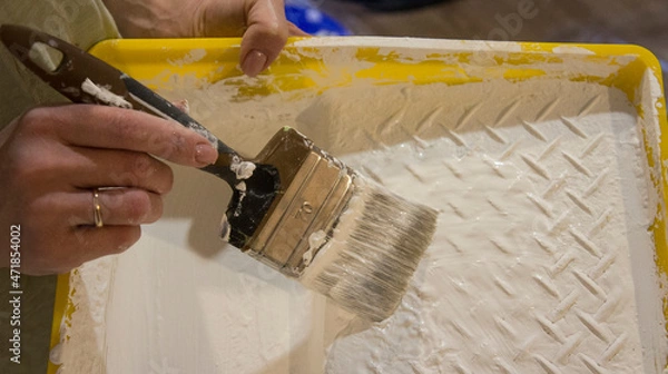 Obraz A paint bath and a paint brush