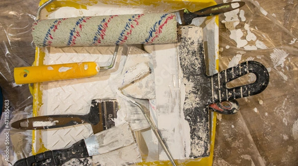 Obraz Painting tools, roller, brush and spatulas