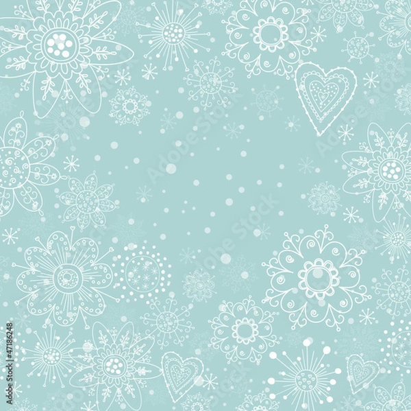 Obraz christmas light blue invitation card with white snowflake