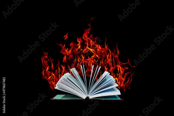 Fototapeta The book was opened with a burning flame. book fire	