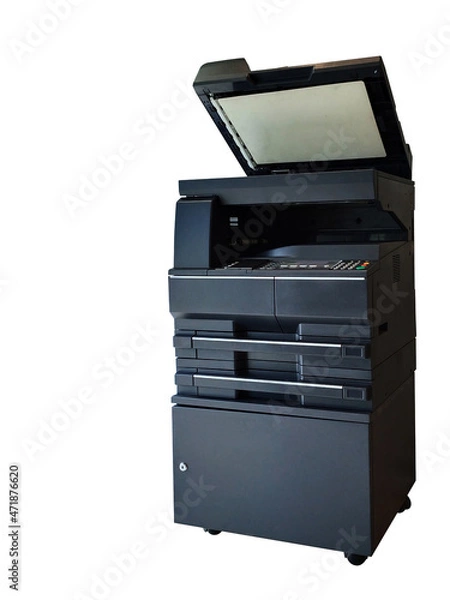 Fototapeta open black copier on white background, technology, object, copy space