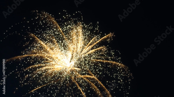 Fototapeta Burst of yellow and white fireworks against a black sky