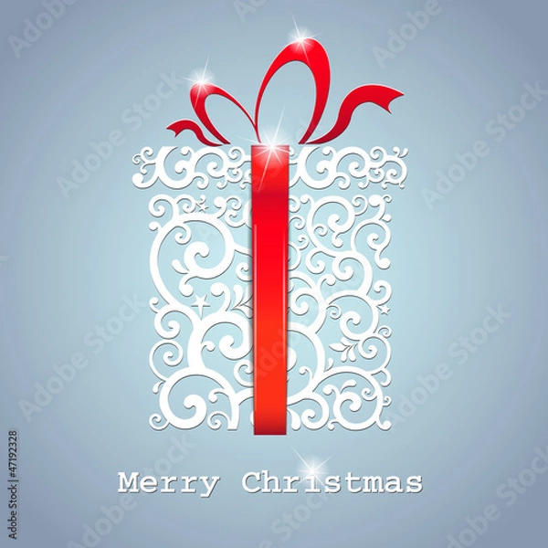 Obraz christmas card. gift box with ribbon. Vector Illustration