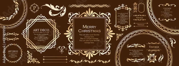 Fototapeta クリスマスをイメージしたフレームデザインのセット。アンティーク。ビンテージ。エレガント	
