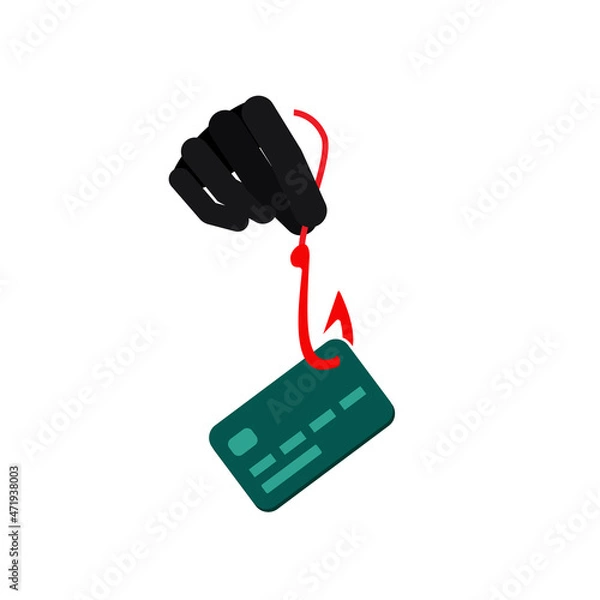Obraz Phishing. Hacking a bank account. Financial online fraud. A hacker attack on a bank card. Cyber crime. The concept of hacker attacks, Internet scam and web protection. Vector illustration 