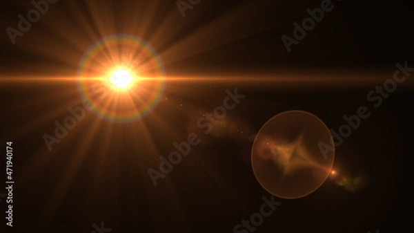 Obraz lens flare, Abstract Natural Sun flare on the black background, flare light transition, effects sunlight