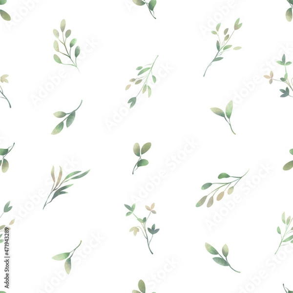 Fototapeta Spring foliage. Seamless pattern in a watercolor style. Background for fabric, wallpaper, postcards.