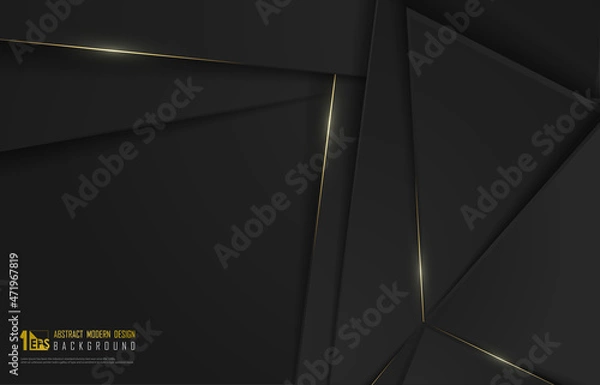 Fototapeta Abstract gradient black paper cut design template overlapping with gold glitters artwork decorative template. Overlapping with shadow style background. Illustration vector