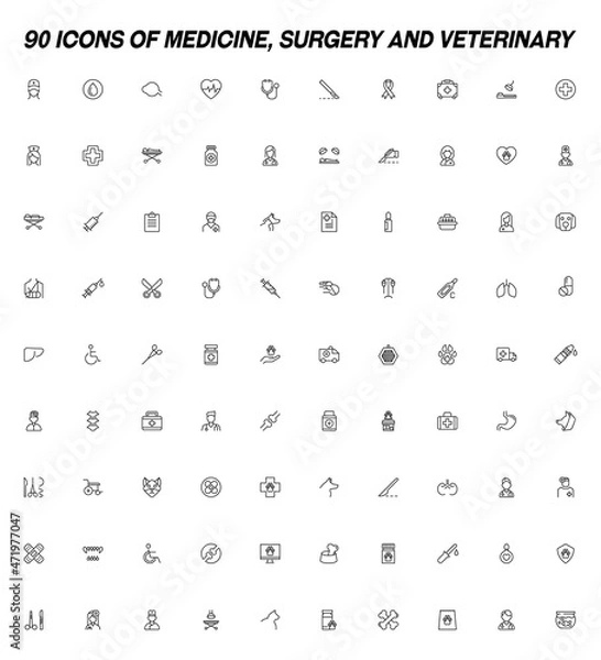 Fototapeta Line icon collection icons of medicine, surgery and veterinary. Suitable for stores, clinicks, cards, placards etc