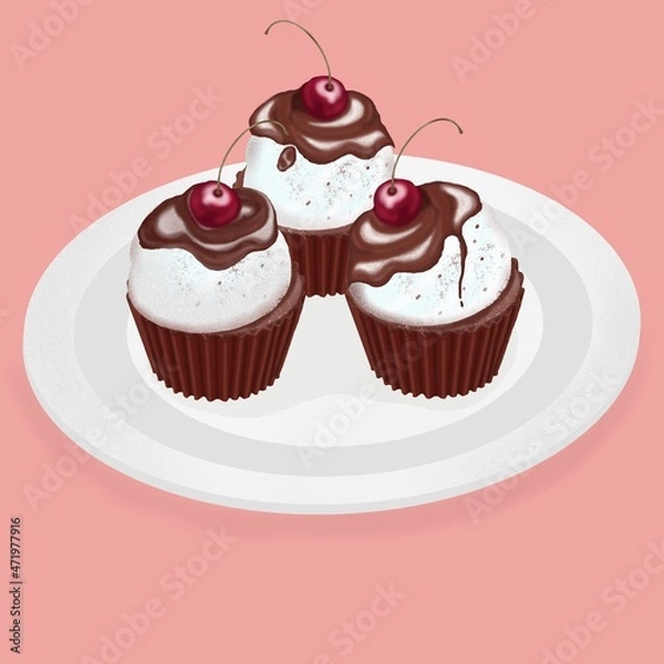 Fototapeta cupcake with cherries
