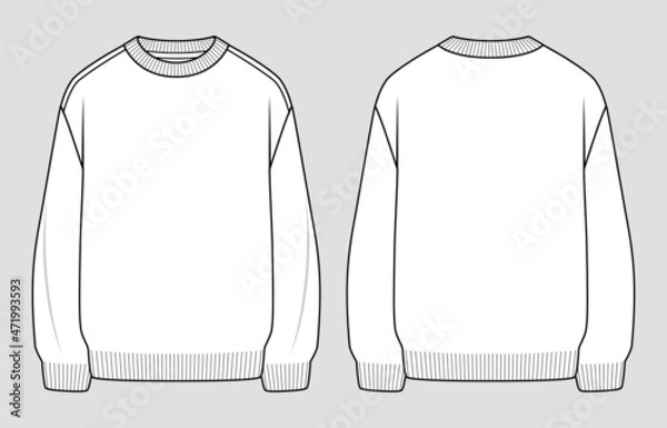 Fototapeta Oversized sweater. Unisex jumper. Vector technical sketch. Mockup template.