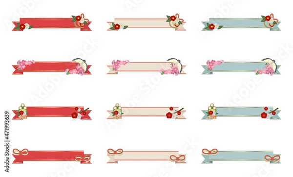 Fototapeta お正月のアイコン　リボン　セット
