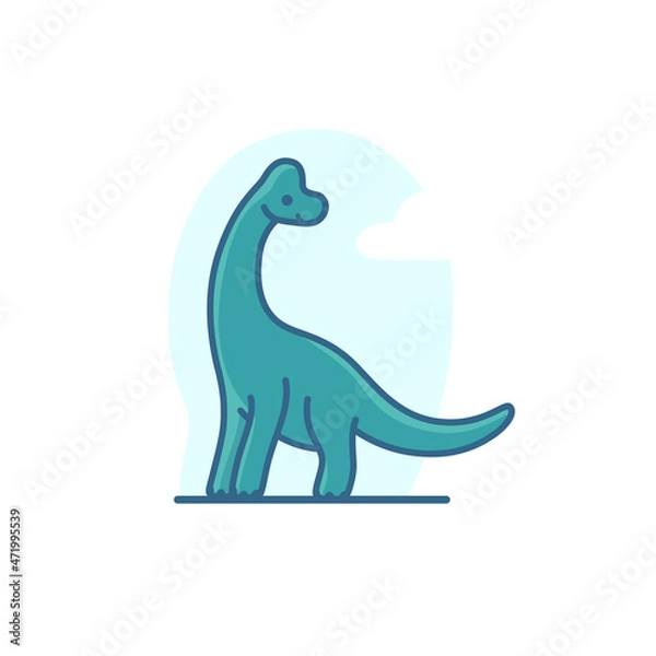 Fototapeta Vector logo design template - cartoon happy dinosaur. Contour vector illustration for logo,  emblem, badge, insignia.