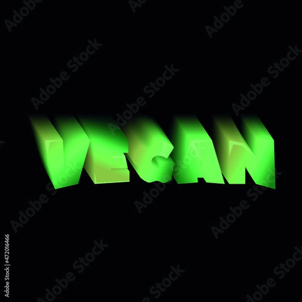 Fototapeta vegan 3d text illustration on black font. vegetarian simbol. gradient.