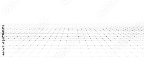 Obraz Wireframe landscape. Vector perspective grid. Digital space. Mesh on a white background.