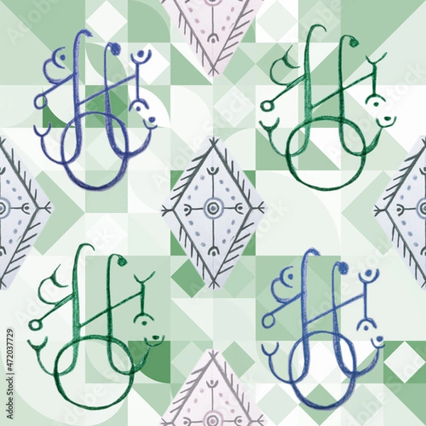 Fototapeta Seamless abstract pattern of ancient sacred symbols