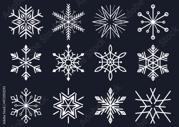 Obraz Paquete de vectores de copos de nieve blancos, estrellas navideñas, vectorial elegante navidad