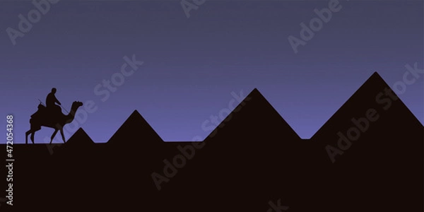 Fototapeta Caravan camels among desert and pyramids. Vector