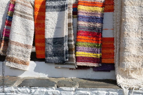 Obraz Colorful rugs known as Jarapa, sold in villages all over the Alpujarra region in the Sierra Nevada mountains of Andalucia, Spain.
