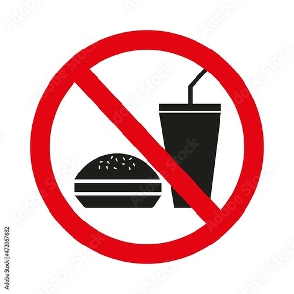 Fototapeta prohibited with food. red sign with burger and drink. no food sign