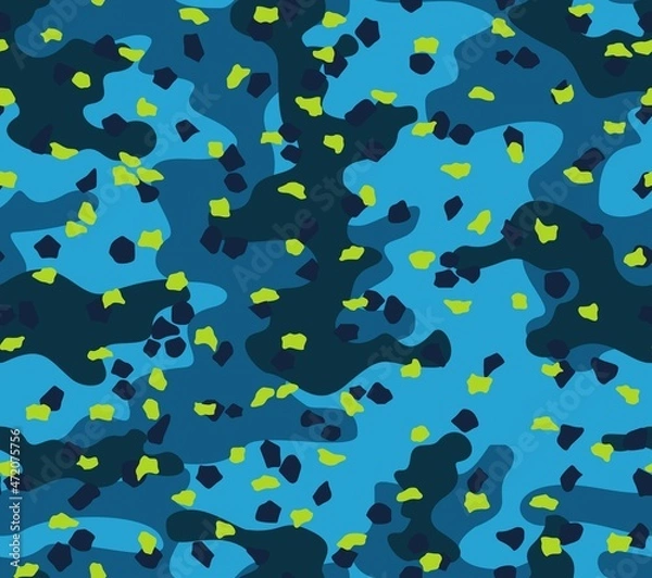 Fototapeta 
Blue camouflage texture vector pattern with yellow spots, trendy background