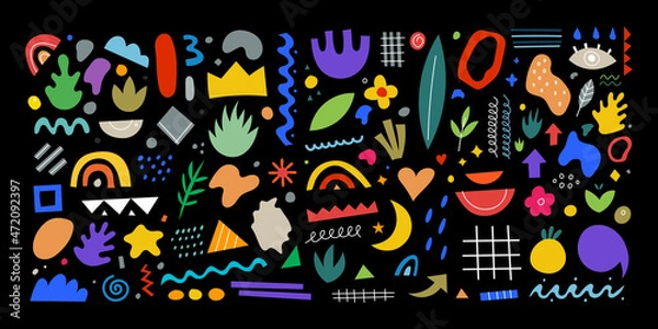 Fototapeta Big set of hand drawn various shapes and doodle objects. Abstract contemporary modern trendy vector illustration. All elements are isolated