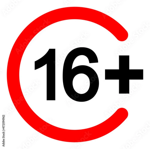Fototapeta 16 plus vector icon on a white background. An isolated flat icon illustration of 16 plus.
