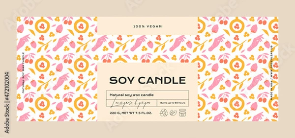 Fototapeta Hand drawn abstract vector cosmetics label design template for soy candle
