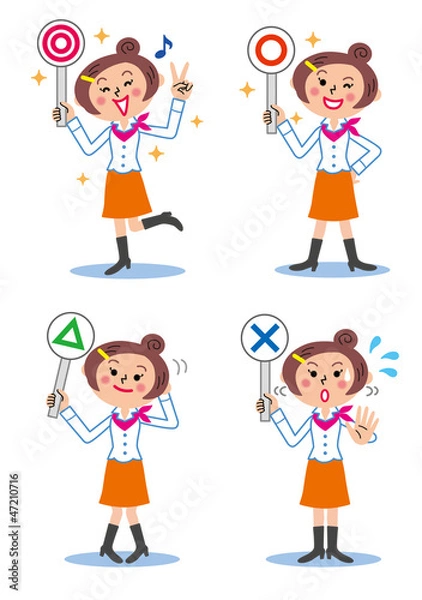 Obraz 4種類の札で回答する女性