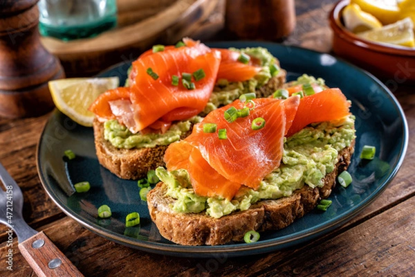 Fototapeta Smoked Salmon and Avocado Toast