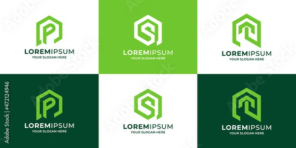 Fototapeta initial letter p s t combine with house logo concept