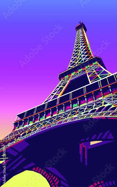 Obraz Colorful Eiffel Tower in pop art vector