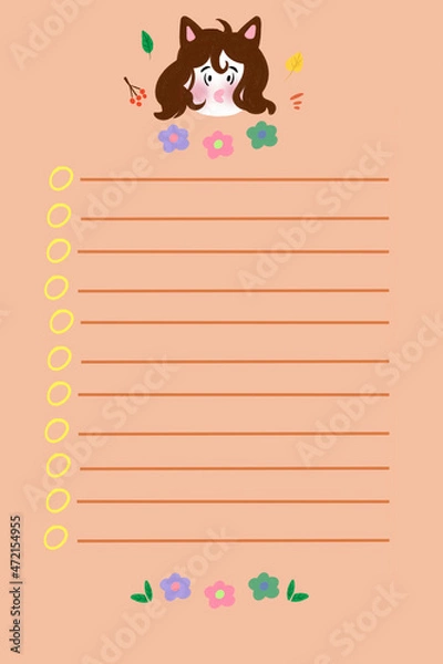 Fototapeta Orange sheet for recording planning, ideas. You can use it at school, at university and at work