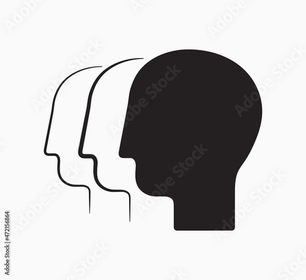Fototapeta Human heads icon. Silhouette and contour of groups of people, abstract design element, side view. Vector illustration, EPS 10