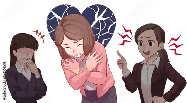 Fototapeta パワハラを受ける女性のイラスト