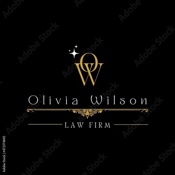 Obraz black and gold letter O and W for personal lawyer logo design