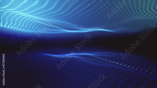 Obraz Abstract blue, space background with moving dots
