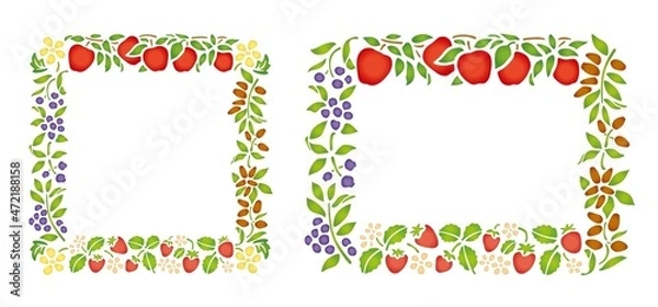 Fototapeta ステンシル　フルーツ　イラスト　フレーム　ラベル　パターンセット