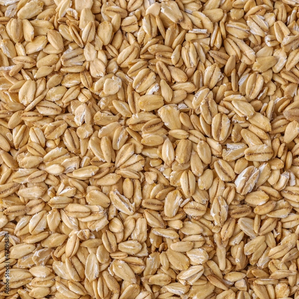Fototapeta Rolled oat, oat flakes background or texture. Close up, directly above.Heap of dry rolled oats isolated.