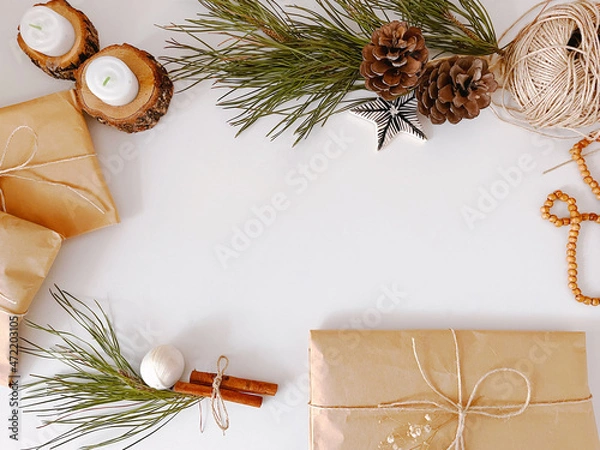 Obraz Christmas decorations on table background mockup