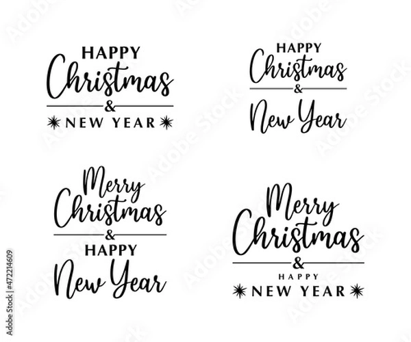 Fototapeta Merry Christmas and Happy New Year large postcard and flat vector icon for apps and websites.