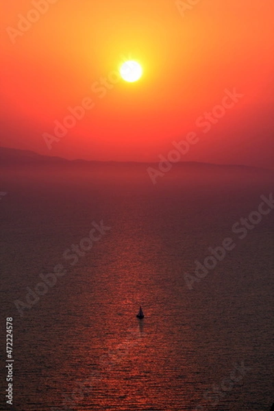 Obraz Sunset with lonely sailboat