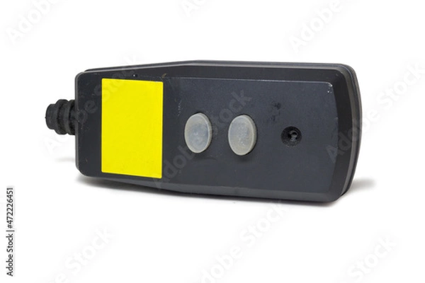Obraz Electric plug assembly with safety RCD protection, equipped with an indicator, grounding and buttons for checking operability and correctness of connection. on white background, with clipping path