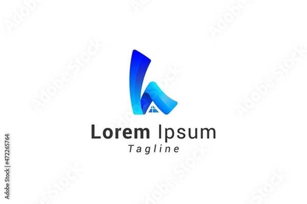 Fototapeta Letter h creative 3d blue gradient logo