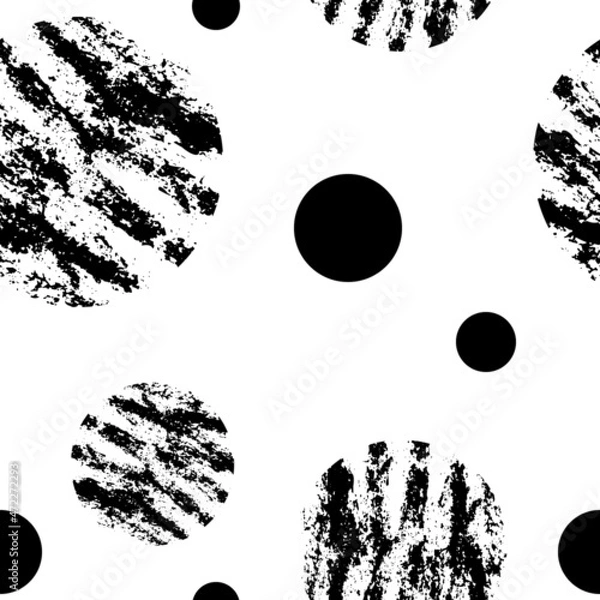 Fototapeta Abstract vector pattern with scribble shapes in doodle style in black monochrome color as a template for textile or web headers and banners or flyers. Seamless texture