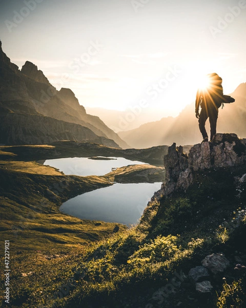 Fototapeta Hiker at Tre Cime di Lavaredo in the Dolomites mountains